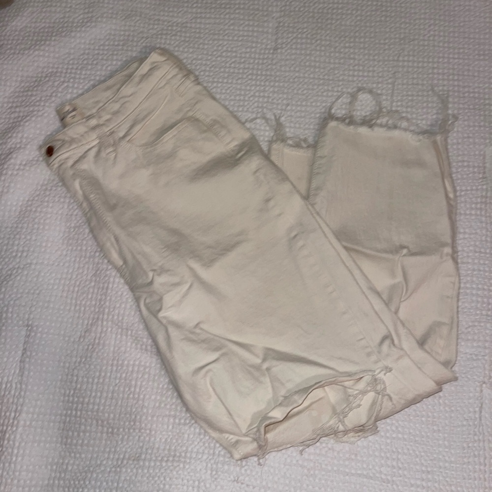 Cream Frayed Hem Jeans